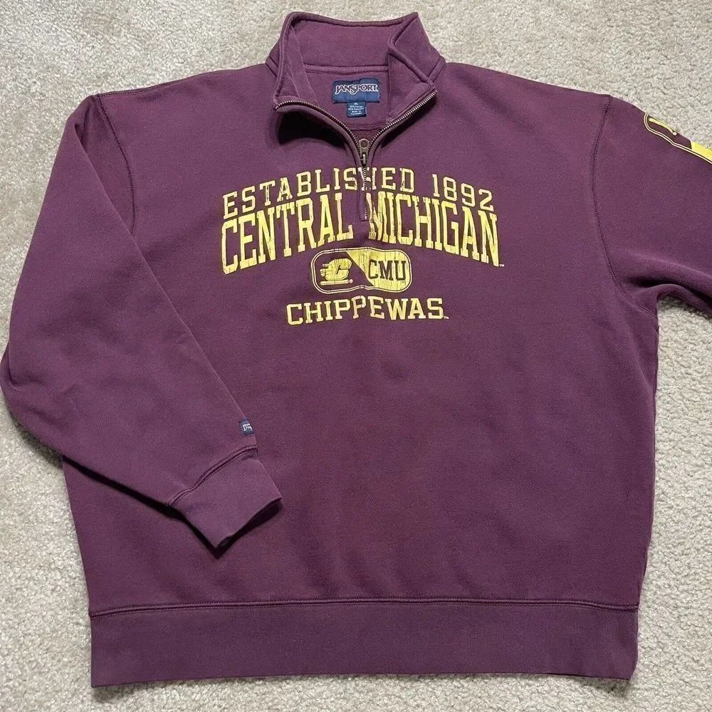 Vtg Central Michigan Chips JanSport Quarter Zip Pull Over Sweater Extra Large